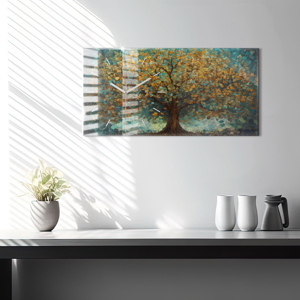 Horizontal wall clock Mosaic tree