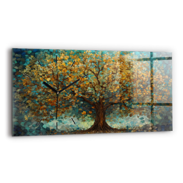 Horizontal wall clock Mosaic tree