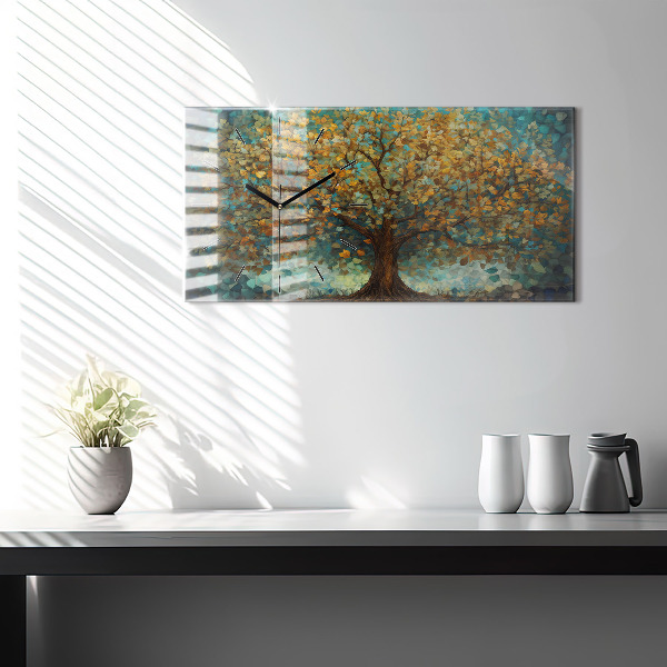 Horizontal wall clock Mosaic tree