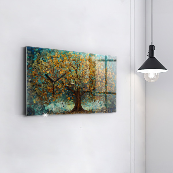 Horizontal wall clock Mosaic tree