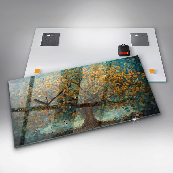 Horizontal wall clock Mosaic tree