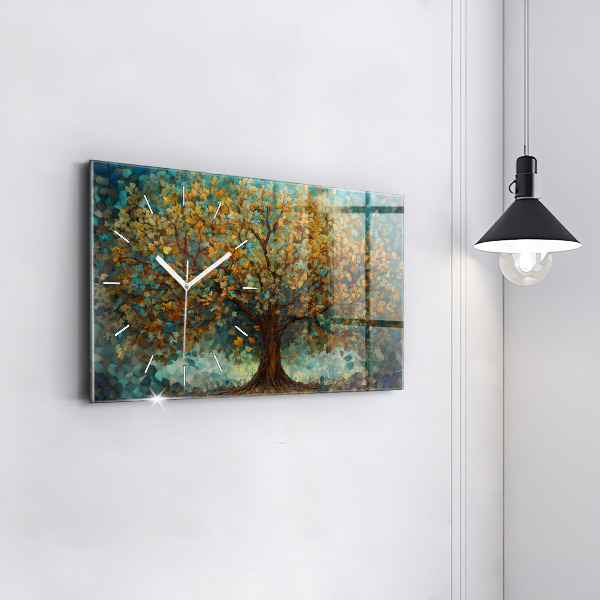 Horizontal wall clock Mosaic tree