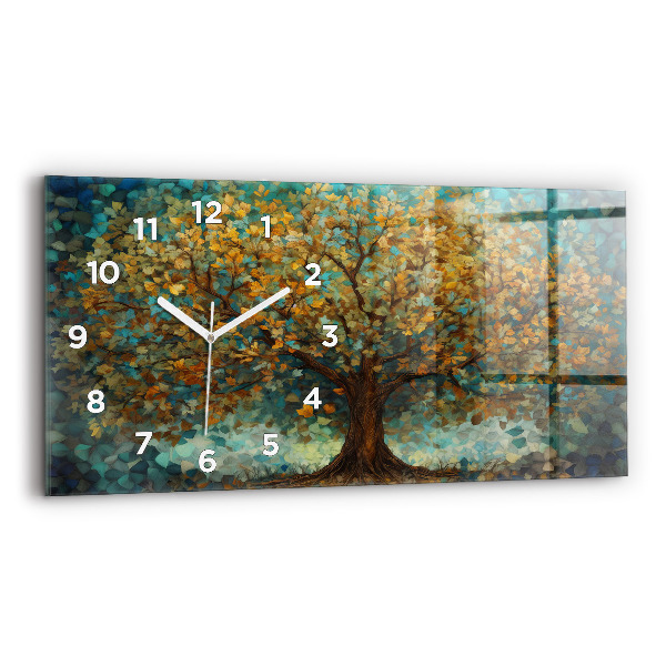 Horizontal wall clock Mosaic tree