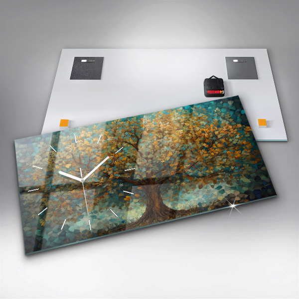 Horizontal wall clock Mosaic tree
