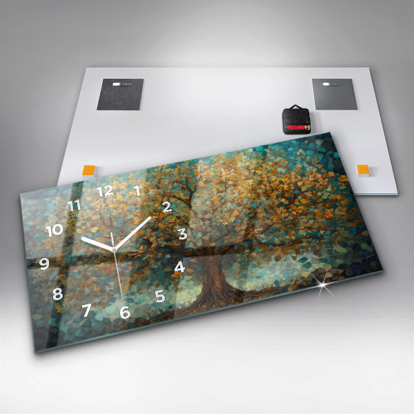 Horizontal wall clock Mosaic tree