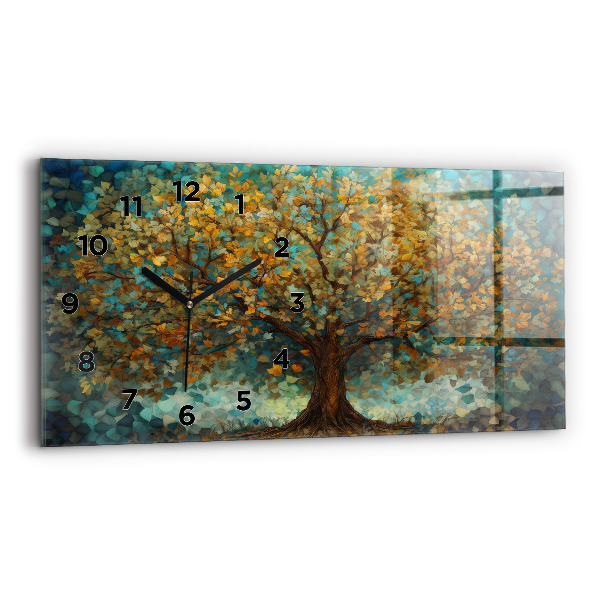 Horizontal wall clock Mosaic tree