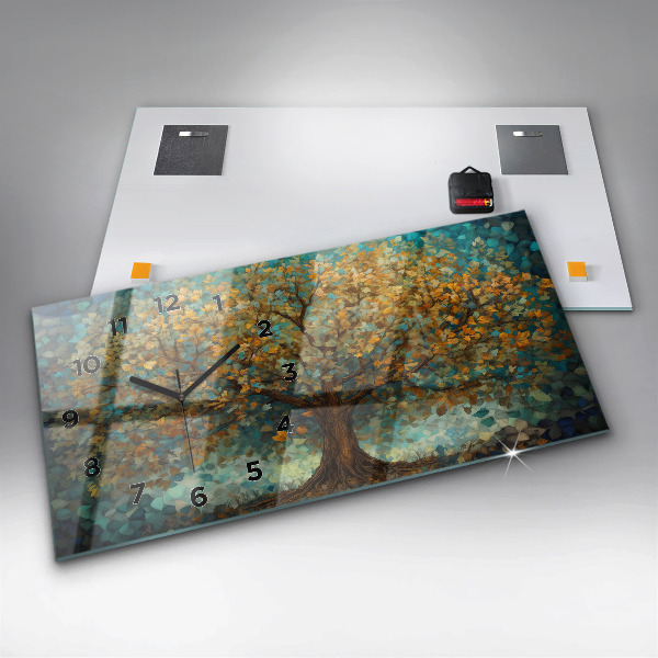 Horizontal wall clock Mosaic tree
