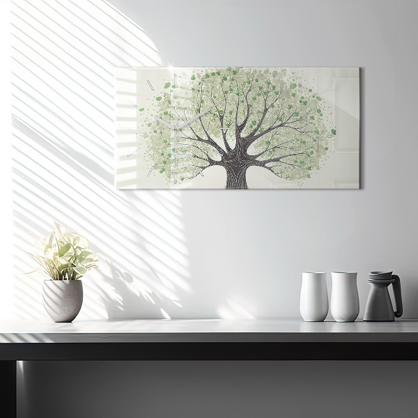 Horizontal wall clock Big tree nature