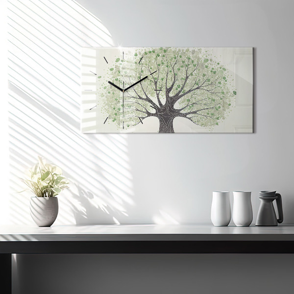 Horizontal wall clock Big tree nature