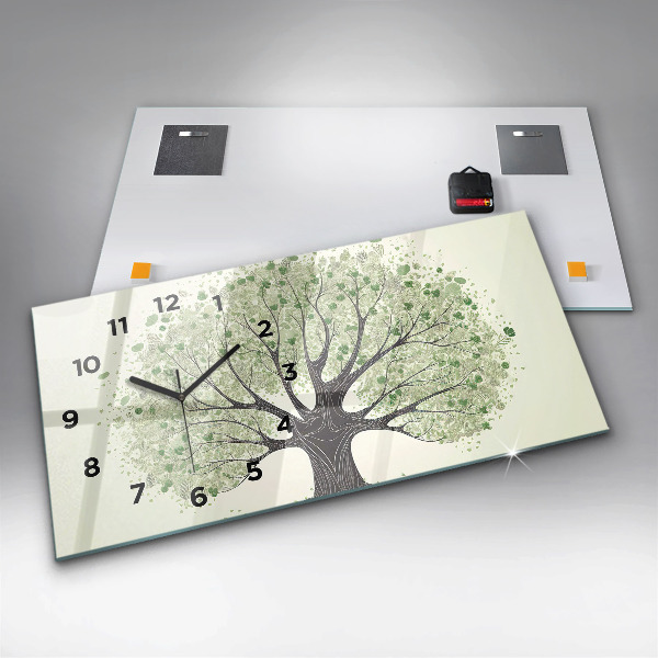 Horizontal wall clock Big tree nature
