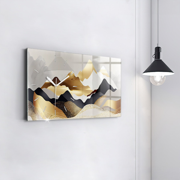Horizontal wall clock Abstract golden mountains