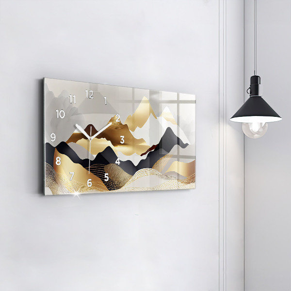 Horizontal wall clock Abstract golden mountains