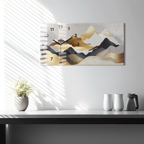 Horizontal wall clock Abstract golden mountains