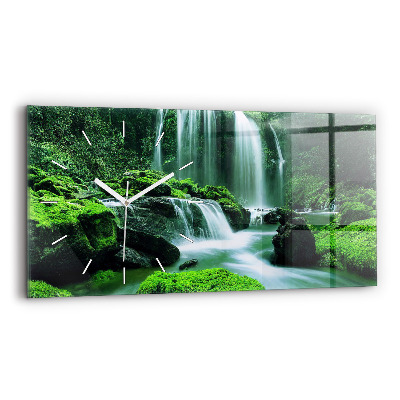 Horizontal wall clock Waterfall among the moss