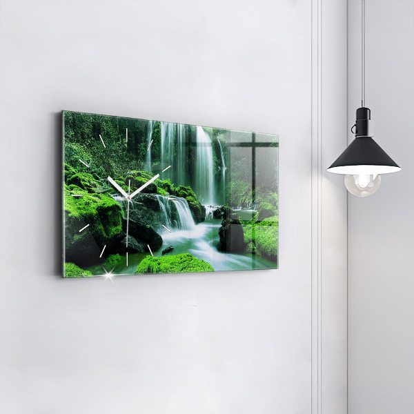 Horizontal wall clock Waterfall among the moss