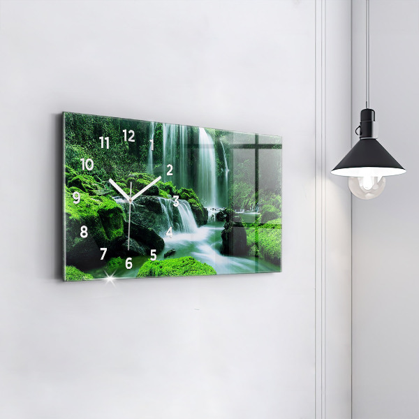 Horizontal wall clock Waterfall among the moss