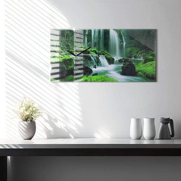 Horizontal wall clock Waterfall among the moss