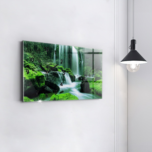 Horizontal wall clock Waterfall among the moss