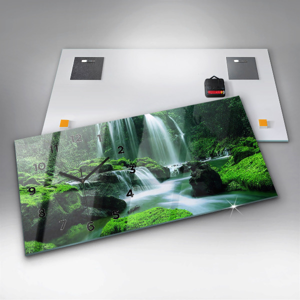 Horizontal wall clock Waterfall among the moss