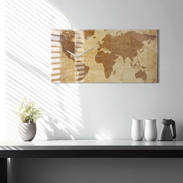Horizontal wall clock Vintage world map