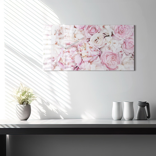 Horizontal wall clock Decorative flowers