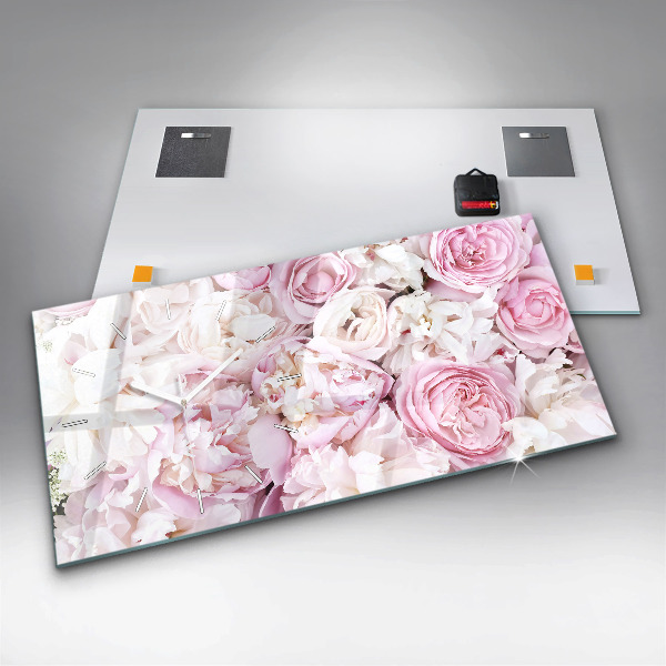 Horizontal wall clock Decorative flowers