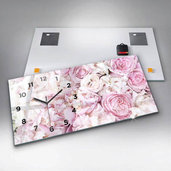 Horizontal wall clock Decorative flowers