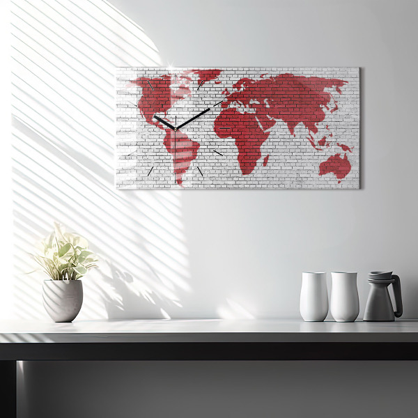 Horizontal wall clock Brick Wall World Map