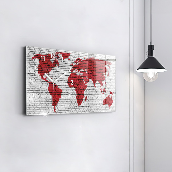 Horizontal wall clock Brick Wall World Map