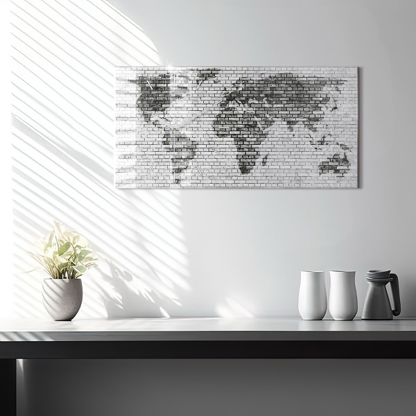 Horizontal wall clock Brick Wall World Map