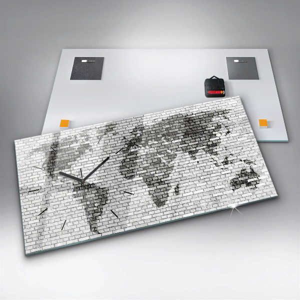 Horizontal wall clock Brick Wall World Map