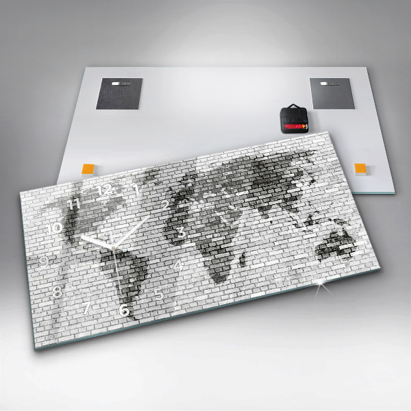 Horizontal wall clock Brick Wall World Map