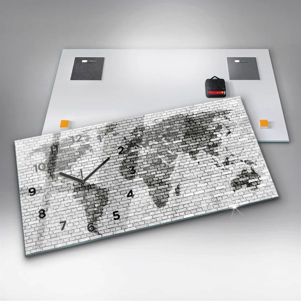 Horizontal wall clock Brick Wall World Map