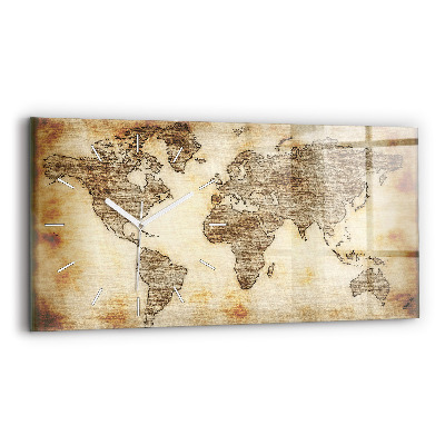 Horizontal wall clock Old world map