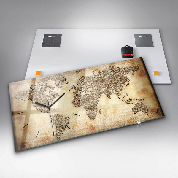 Horizontal wall clock Old world map