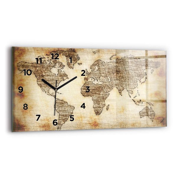 Horizontal wall clock Old world map