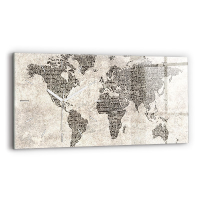 Horizontal wall clock World map newspaper