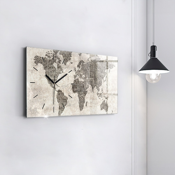 Horizontal wall clock World map newspaper
