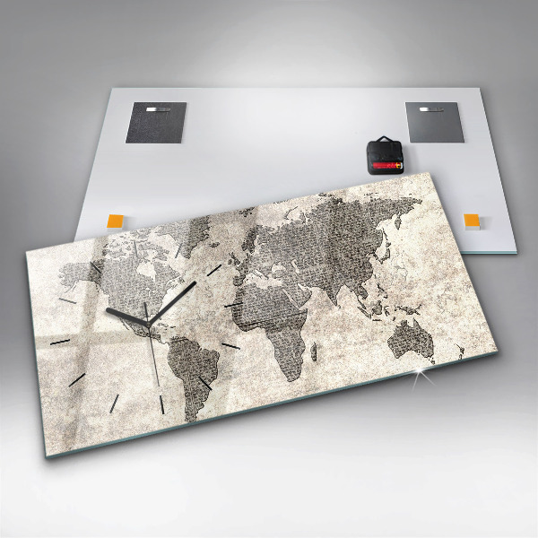 Horizontal wall clock World map newspaper