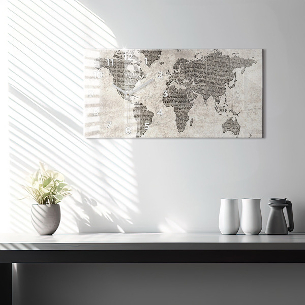 Horizontal wall clock World map newspaper