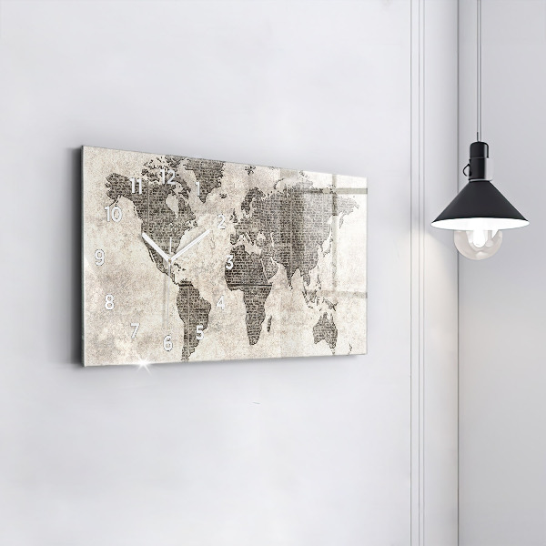 Horizontal wall clock World map newspaper
