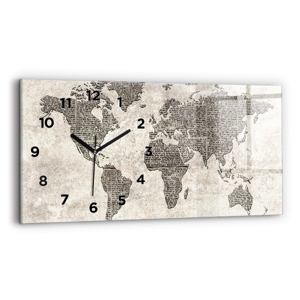 Horizontal wall clock World map newspaper