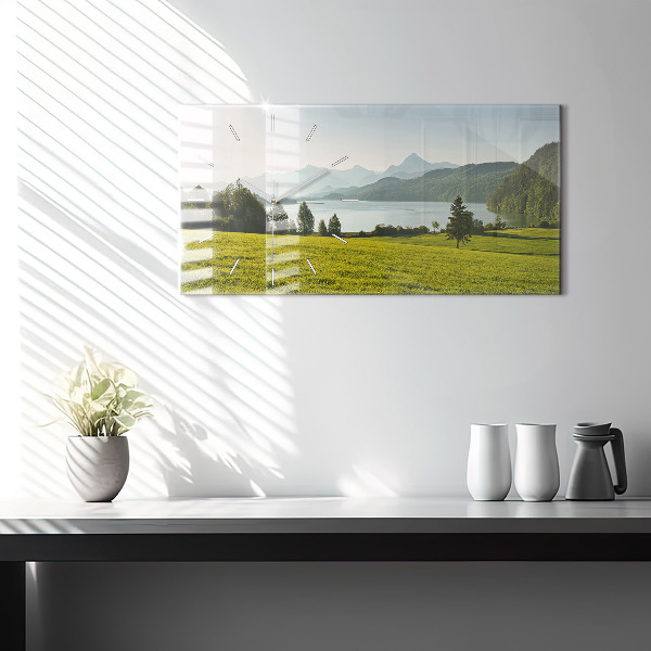 Horizontal wall clock Mountains and field