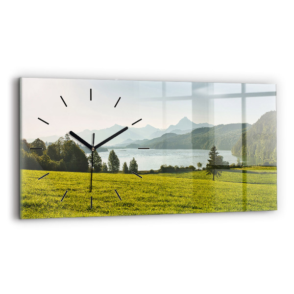 Horizontal wall clock Mountains and field