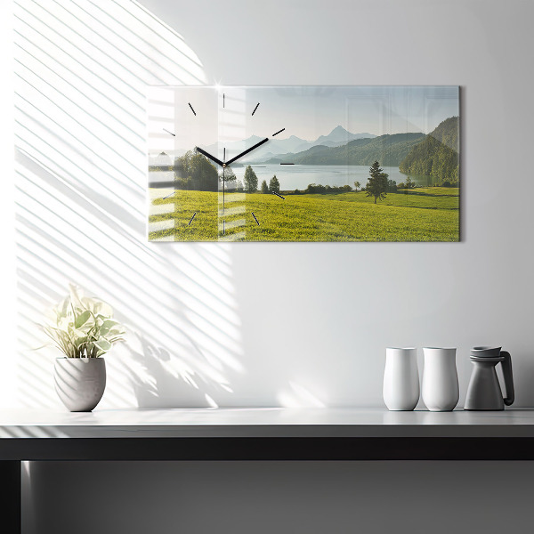 Horizontal wall clock Mountains and field