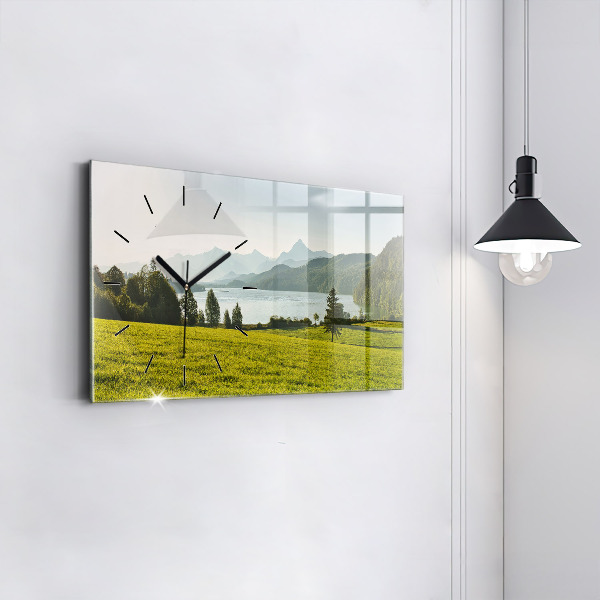 Horizontal wall clock Mountains and field