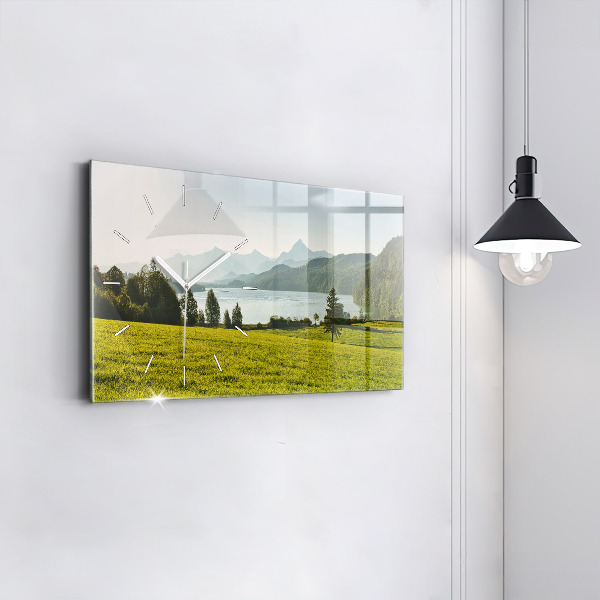 Horizontal wall clock Mountains and field