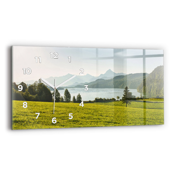 Horizontal wall clock Mountains and field
