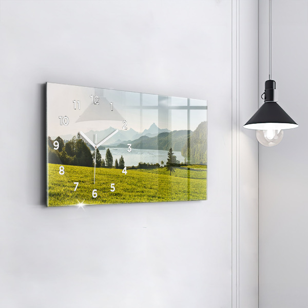 Horizontal wall clock Mountains and field