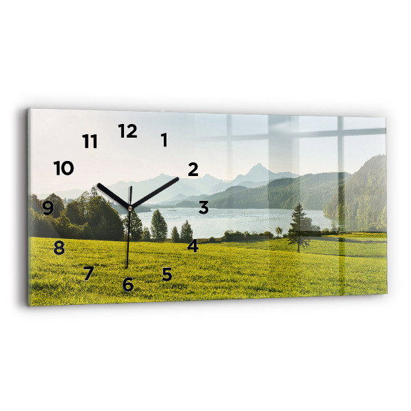 Horizontal wall clock Mountains and field